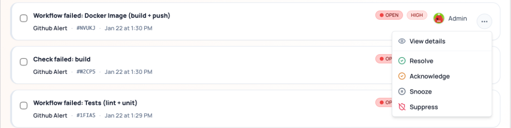 Incident Actions Menu